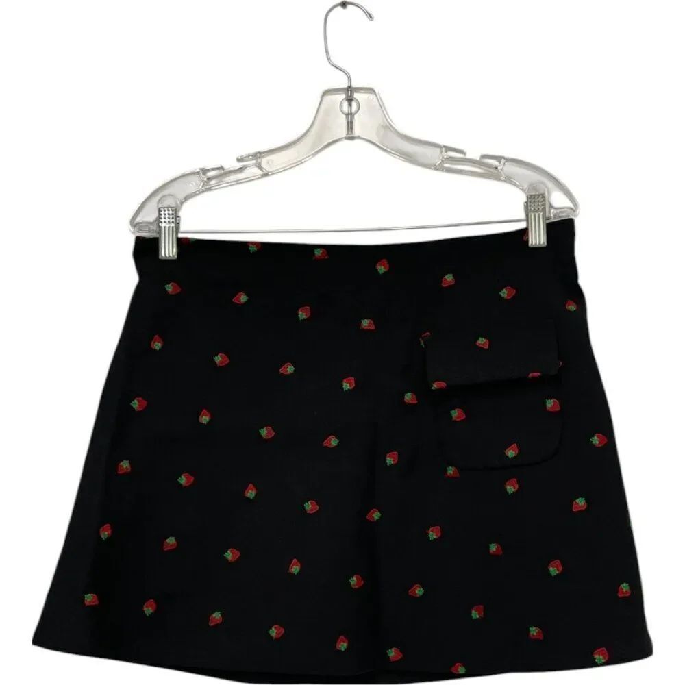 Zara Stefano Pilati Mini Skirt Black red M Strawberry Wool blend 9138/884 NWT